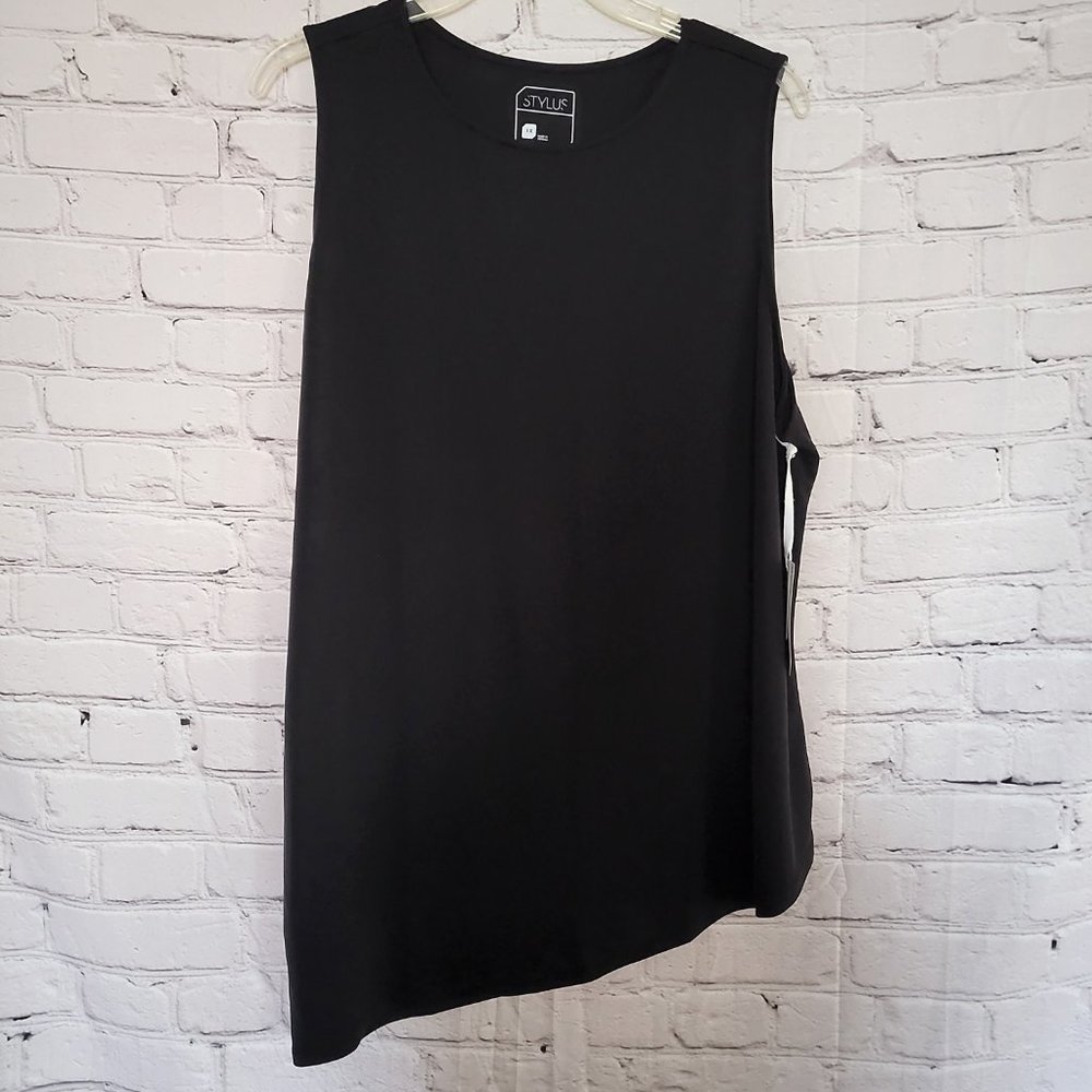 Stylus, Size: 1X, Black Asymmetrical Tank Top